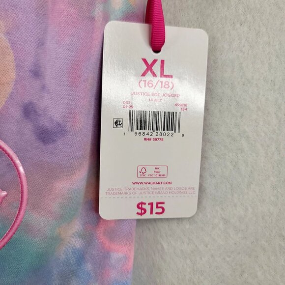 Justice Girls XL 16/18 Tie-Dye Joggers Smiley Face & "Justice" Print - Picture 4 of 8